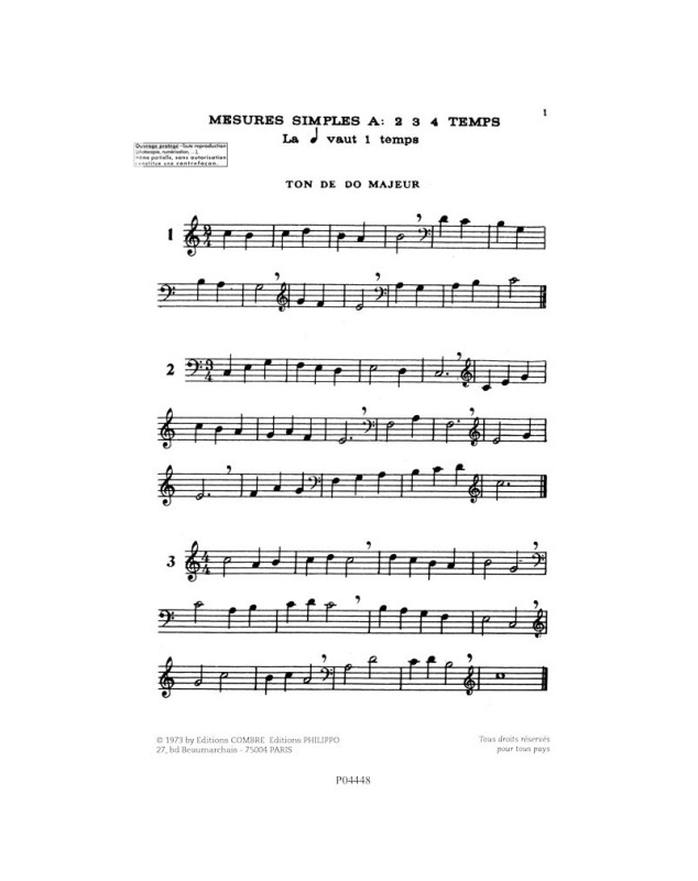 Solfège des débutants - clés de sol et fa - Henri Classens - Combre