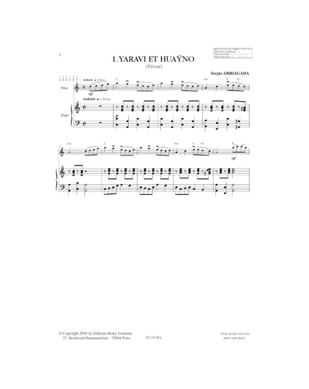 10 études latino-américaines Vol. 1 - Flûte et Piano - Sergio Arriagada
