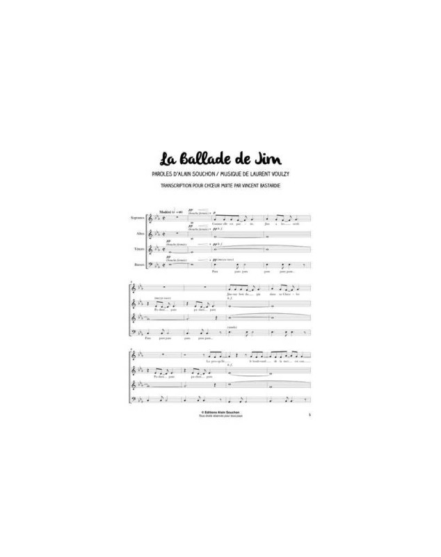 5 Chansons d'Alain Souchon pour Chorale SATB