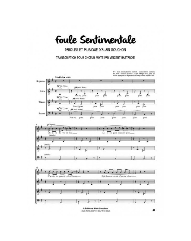 5 Chansons d'Alain Souchon pour Chorale SATB