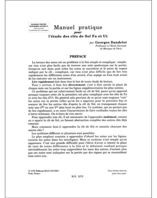 Manuel Pratique Pour L'étude Des Clés Sol Fa Ut - Dandelot