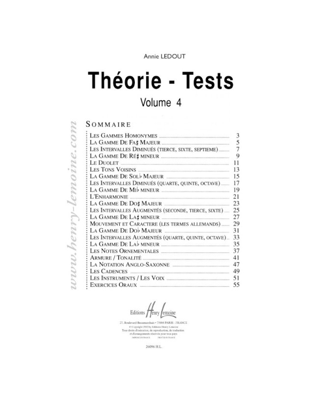 Théorie-tests Volume 4 - Annie Ledout - Editions Henry Lemoine
