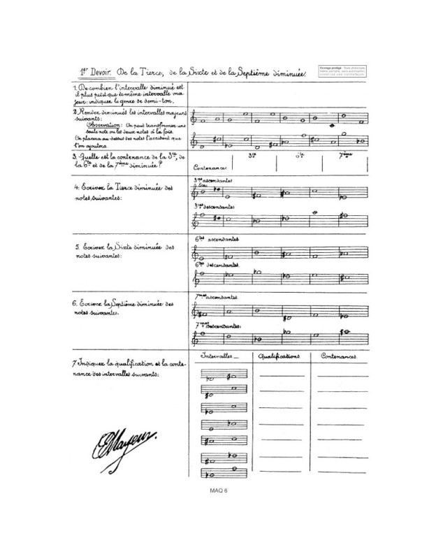 Edmond Mayeur : Devoirs de musique cahier N°6