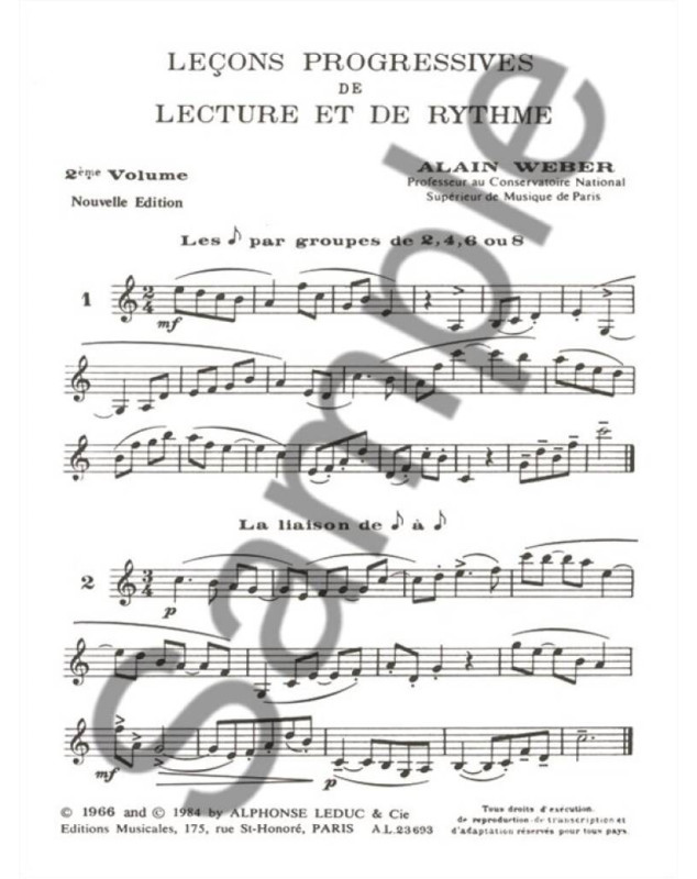 Alain Weber : Leçons Progressives de Lecture et Rythme Vol. 2
