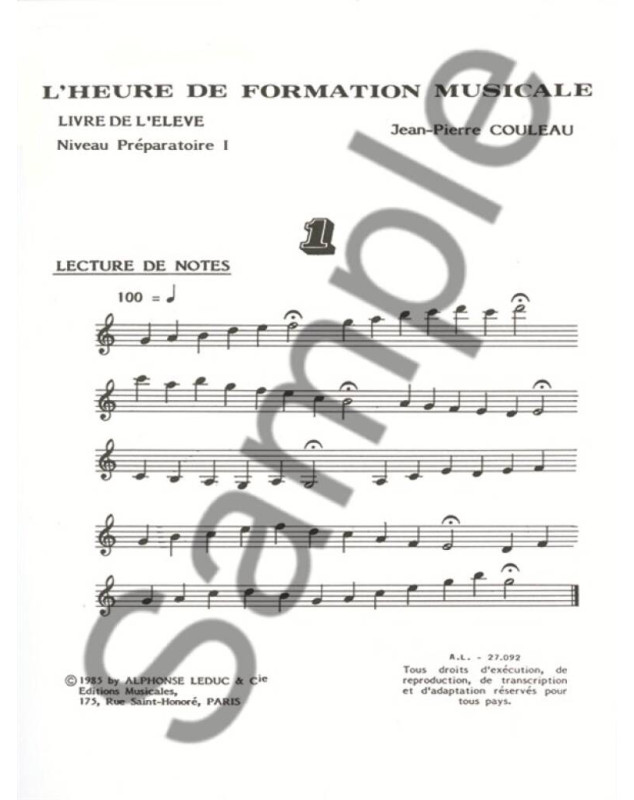Jean-Pierre Couleau : L'heure de formation musicale - Préparatoire 1