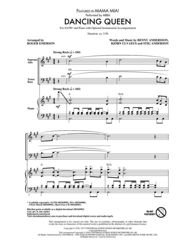 ABBA : Dancing Queen (SATB) Arrangement de Roger Emerson