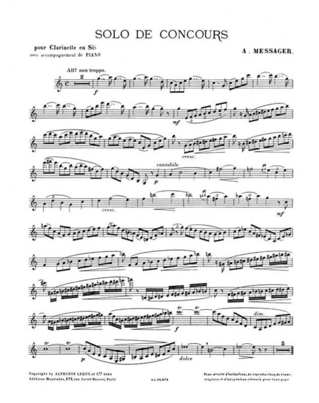 André Messager : Solo De Concours pour Clarinette et Piano