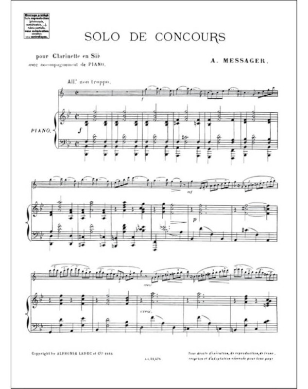 André Messager : Solo De Concours pour Clarinette et Piano