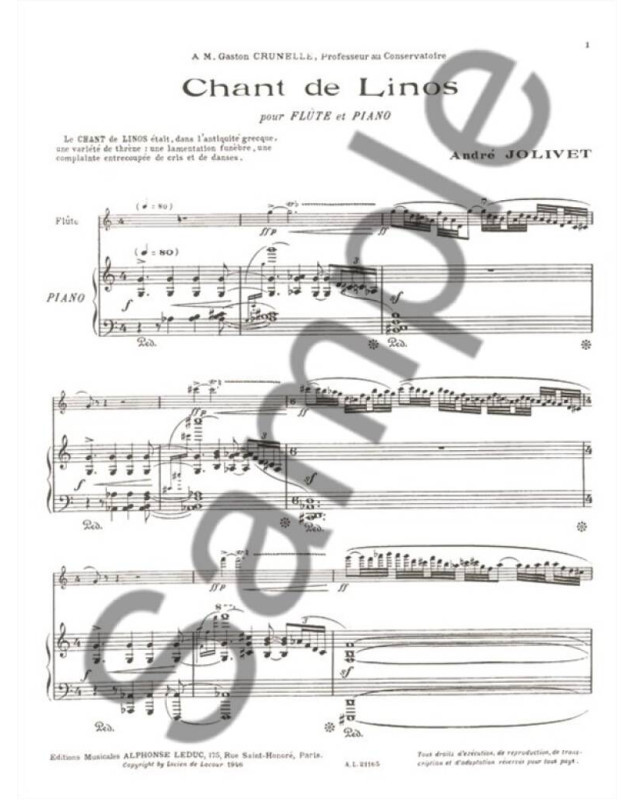 André Jolivet : Chant De Linos - Flûte et Piano - Alphonse Leduc