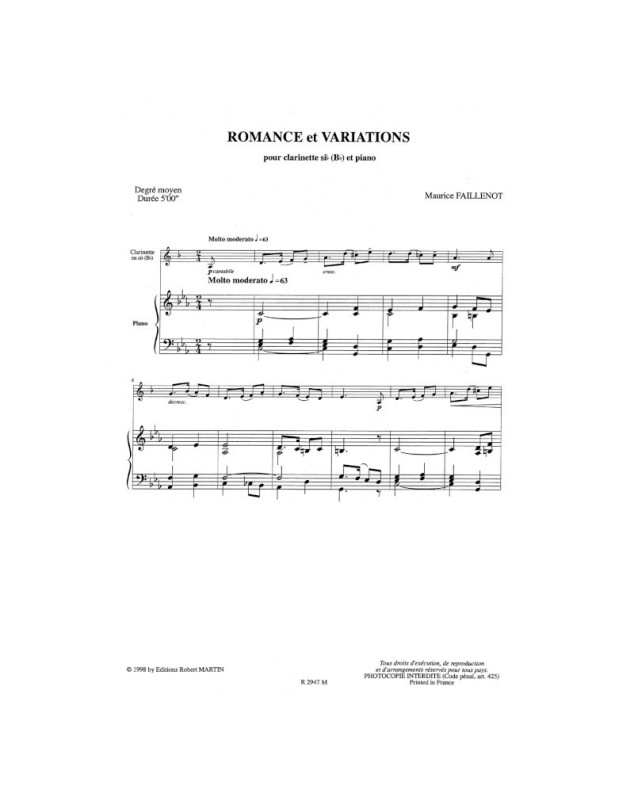Maurice Faillenot : Romance et Variations