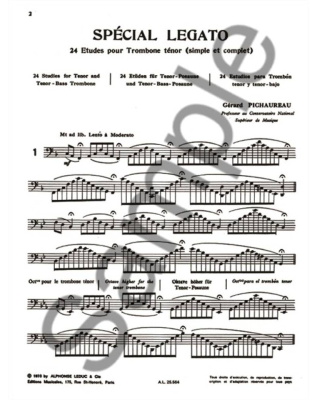 Gérard Pichaureau : Spécial Legato - 24 Etudes pour Trombone Ténor