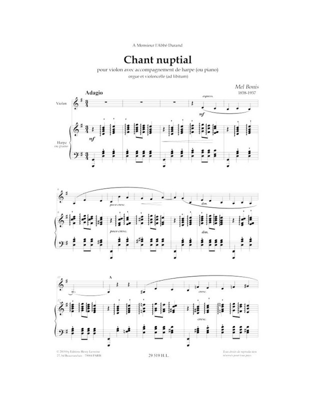 Mel Bonis : Chant nuptial (Violon / Harpe)