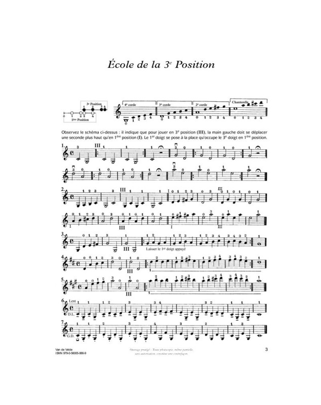 Ecole des positions 3ème Position - Violon -  Van de Velde