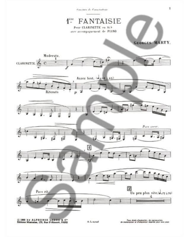 Fantaisie N°1 Pour Clarinette sib et Piano - Georges Marty