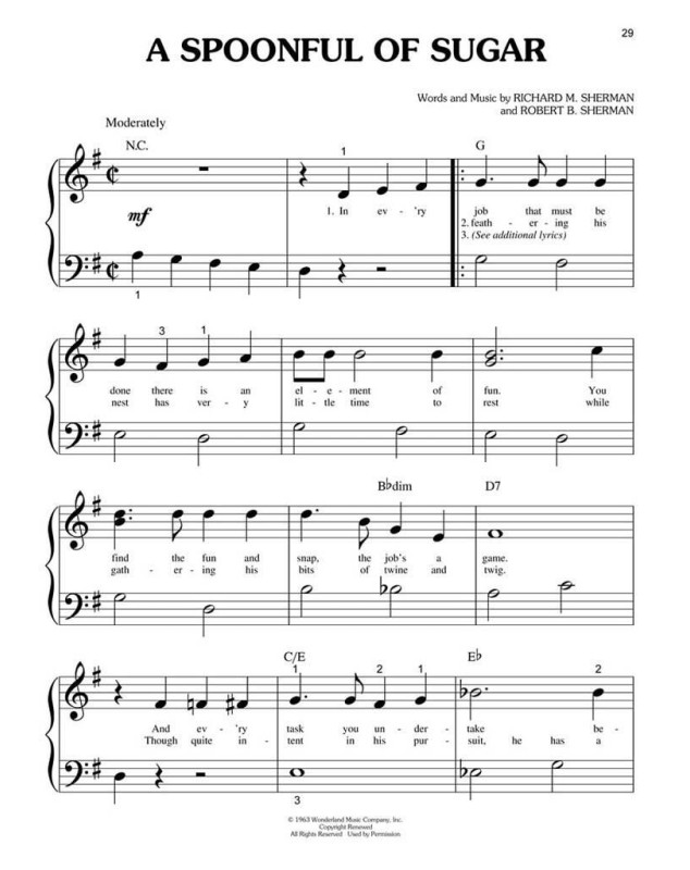 Mary Poppins - Partitions pour Piano Facile - Big Notes
