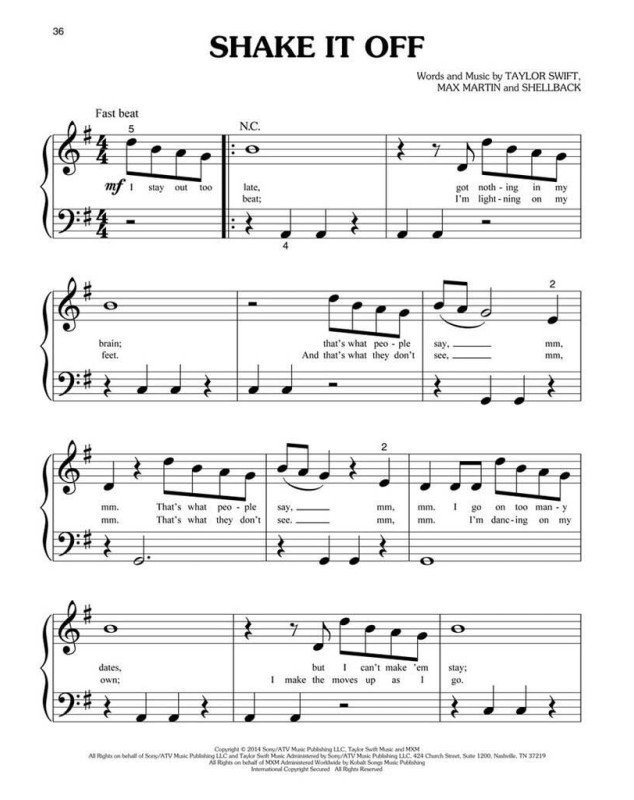Taylor Swift - 1989 - Partitions pour Piano Facile - Big Note