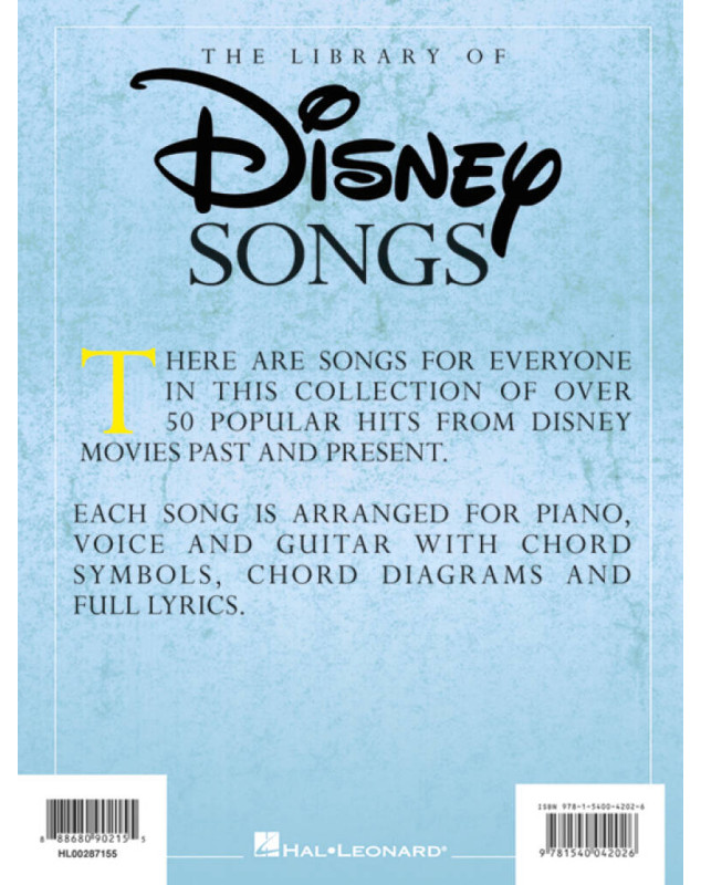 The Library of Disney Songs - Partitions pour Piano, Voix et Guitare - Hal Leonard