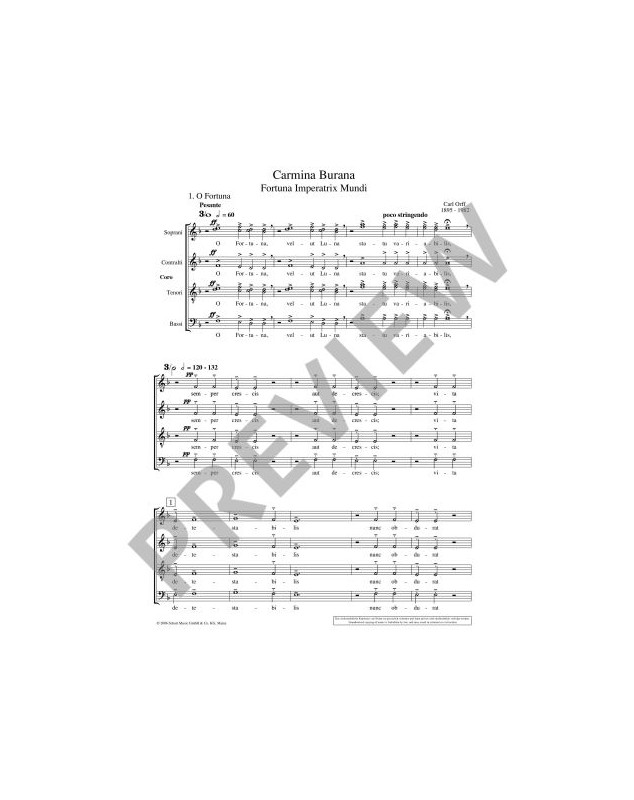 Carmina Burana - Carl Orff - Partition de Choeur - Editions Schott