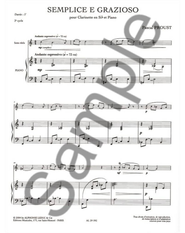 Pascal Proust : Semplice e Grazioso Partition pour Clarinette en sib et Piano