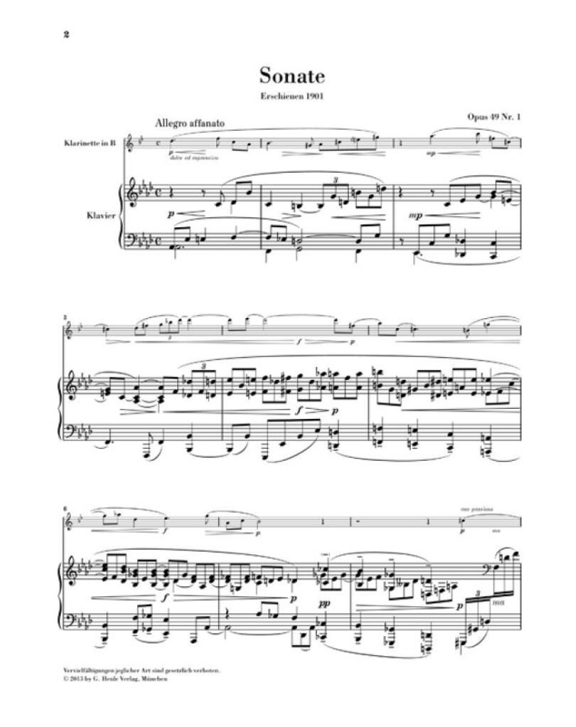 Max Reger : Sonates et oeuvres diverses Pour Clarinette et Piano  - Henle Verlag