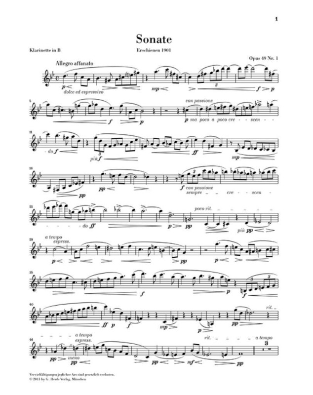 Max Reger : Sonates et oeuvres diverses Pour Clarinette et Piano  - Henle Verlag