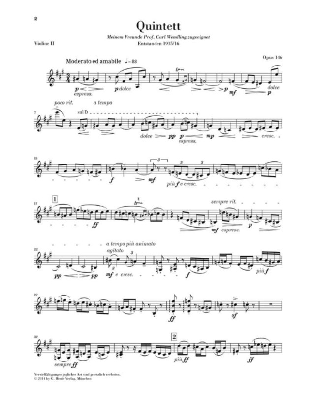 Max Reger : Quintette pour Clarinette et cordes op. 146 - Klarinettenquintett A-dur op. 146