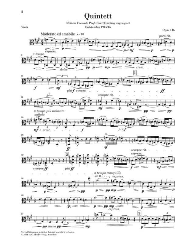 Max Reger : Quintette pour Clarinette et cordes op. 146 - Klarinettenquintett A-dur op. 146