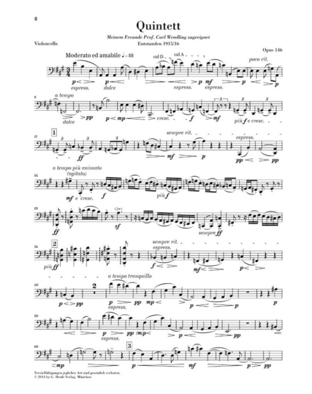 Max Reger : Quintette pour Clarinette et cordes op. 146 - Klarinettenquintett A-dur op. 146