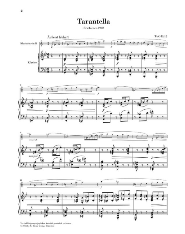 Max Reger : Tarantella et Albumblatt - Pour Clarinette et Piano - Henle Verlag Urtext