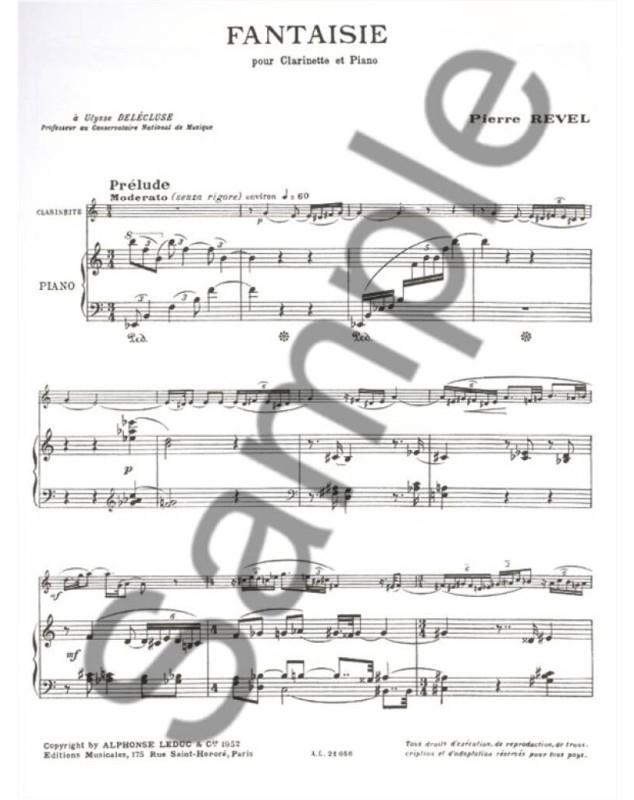 Pierre Revel : Fantaisie - Clarinette et Piano - Alphonse Leduc