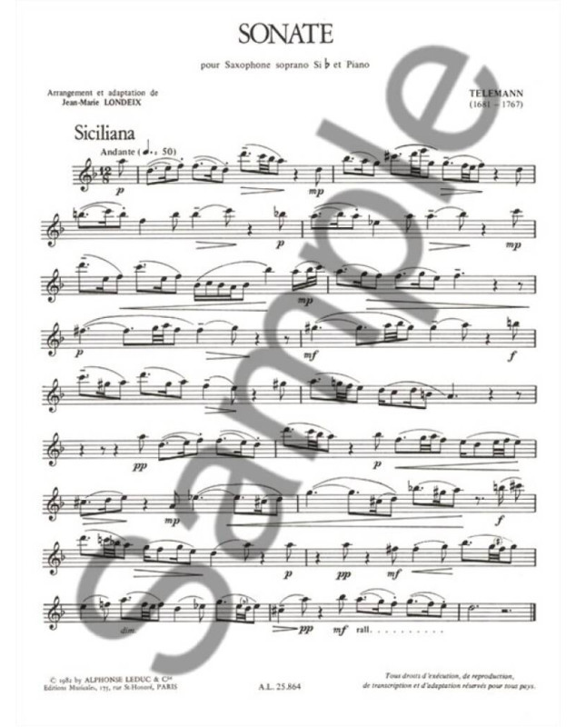 Georg Philipp Telemann : Sonate - Saxophone Soprano