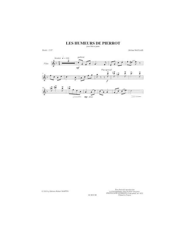 Les Humeurs de Pierrot - Flûte et Piano - Jérôme Naulais - Robert Martin
