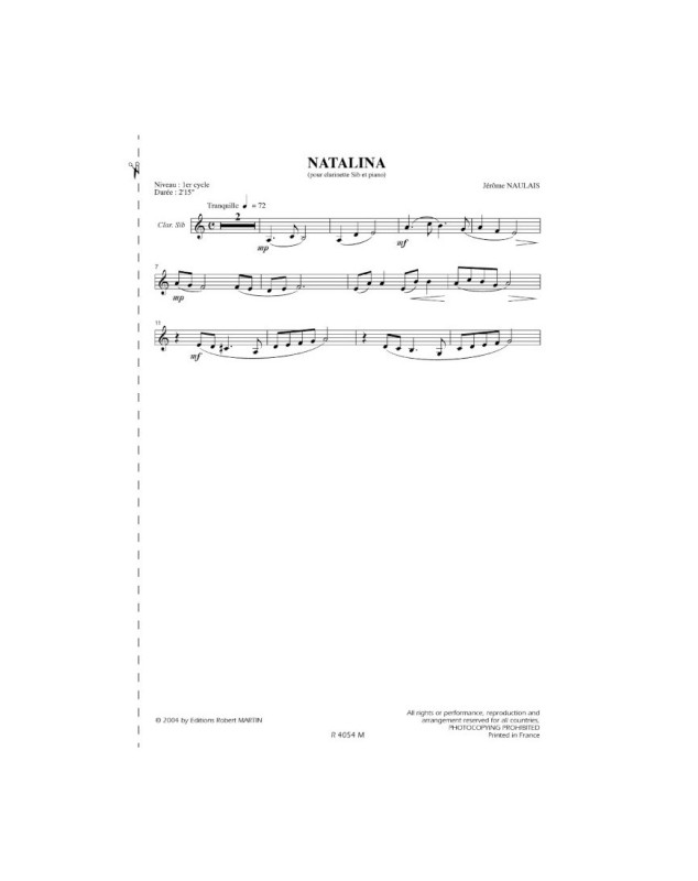Natalina - Clarinette et Piano - Jérôme Naulais - Robert Martin