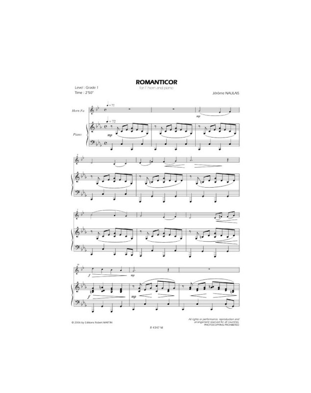 Romanticor - Partition pour Cor en Fa et Piano - Jérôme Naulais
