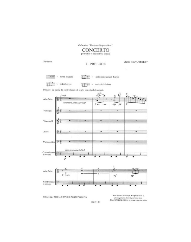 Concerto pour Alto Solo et Orchestre à Cordes - Claude-Henry Joubert