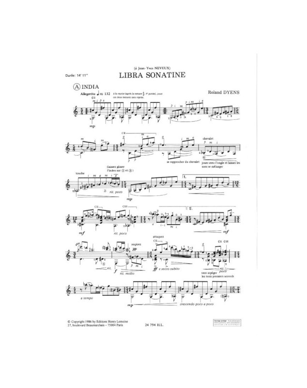 Libra Sonatine - Pour Guitare - Roland Dyens - Henry Lemoine
