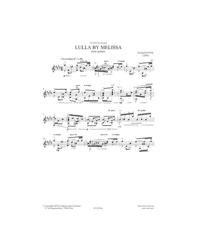Lulla by Melissa - Partition pour Guitare - Roland Dyens - Henry Lemoine