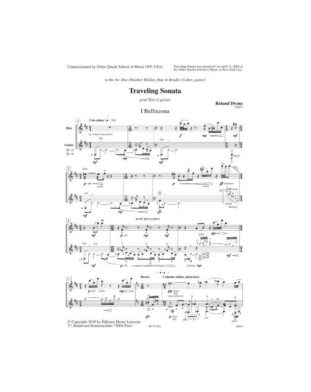 Roland Dyens : Traveling sonata Partition pour Flûte  et Guitare