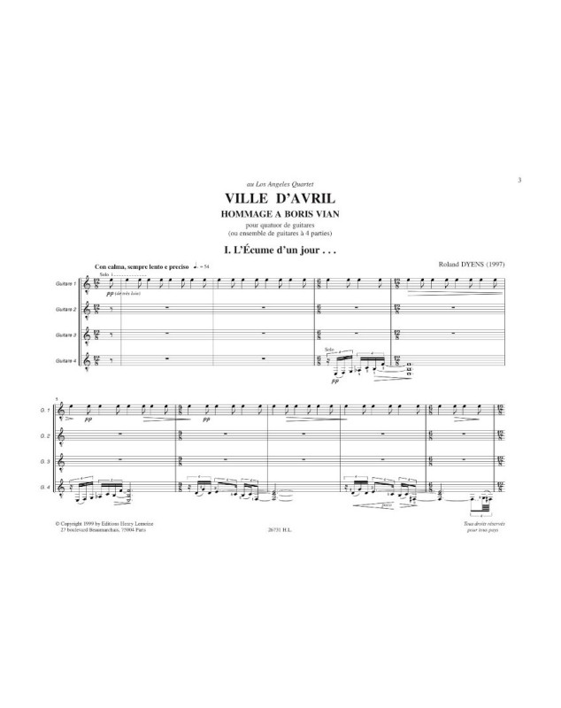 Ville d'Avril - Roland Dyens - Ensemble de Guitares - Henry Lemoine