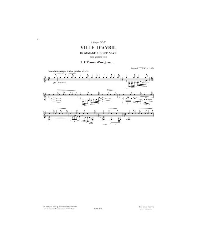 Ville d'Avril - Roland Dyens - Pour Guitare Seule - Henry Lemoine