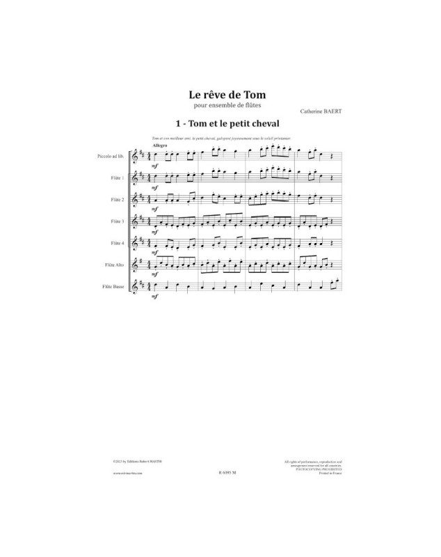 Le rêve de Tom - Pour Ensemble de Flûte - Catherine Baert - Robert Martin