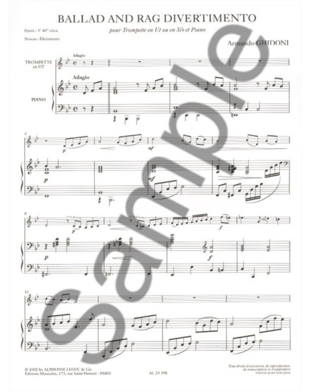Ballad and Rag Divertimento - Trompette et Piano - Ghidoni