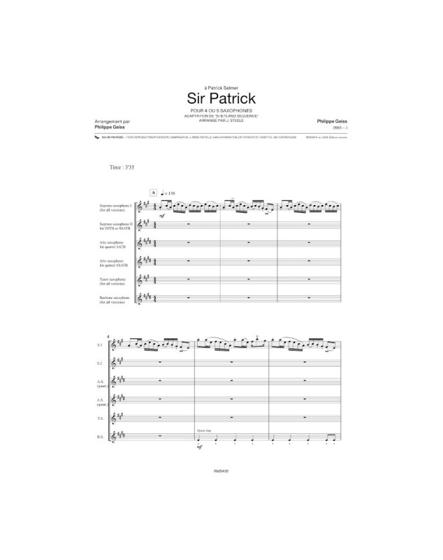 Sir Patrick (4 ou 5 Saxophones) - Philippe Geiss - Robert Martin