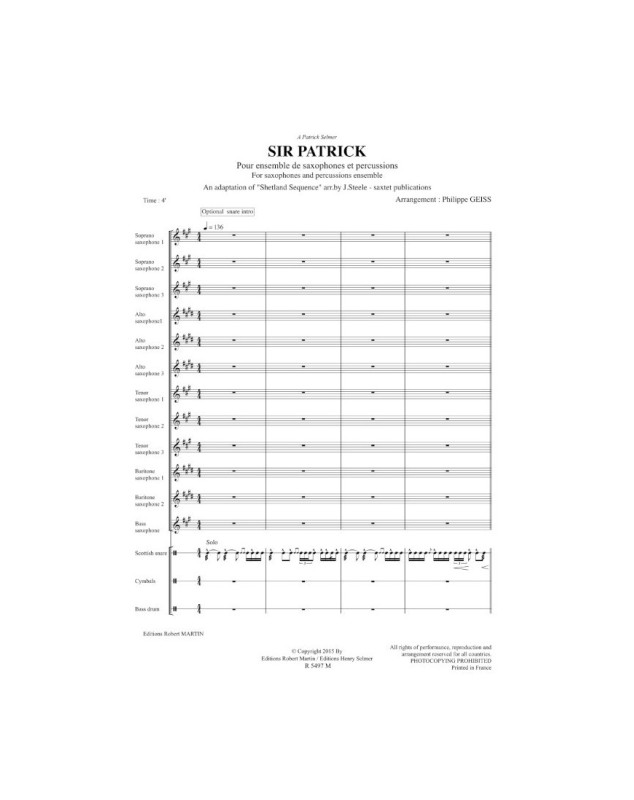 Sir Patrick - Philippe Geiss - Ensemble de Saxophones et Percussions