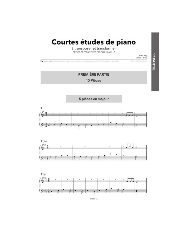 Courtes études de piano à transposer et transformer - Paul Roy - Henry Lemoine
