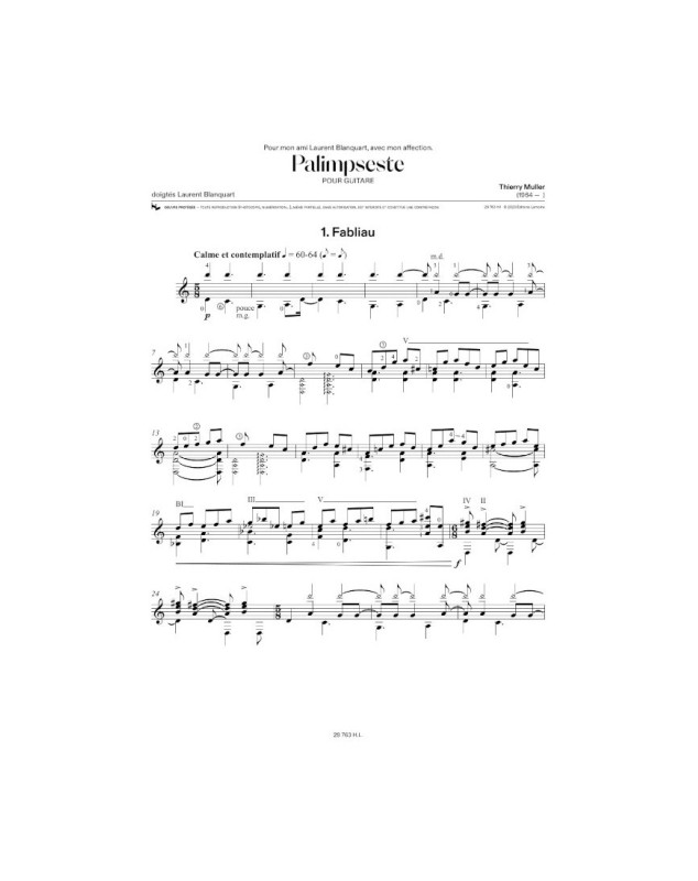 Palimpseste - Recueil pour Guitare - Thierry Muller - Henry Lemoine