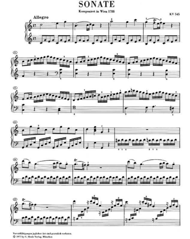 Mozart : Sonate Pour Piano En Ut Majeur K. 545 dite Facile - Henle Verlga