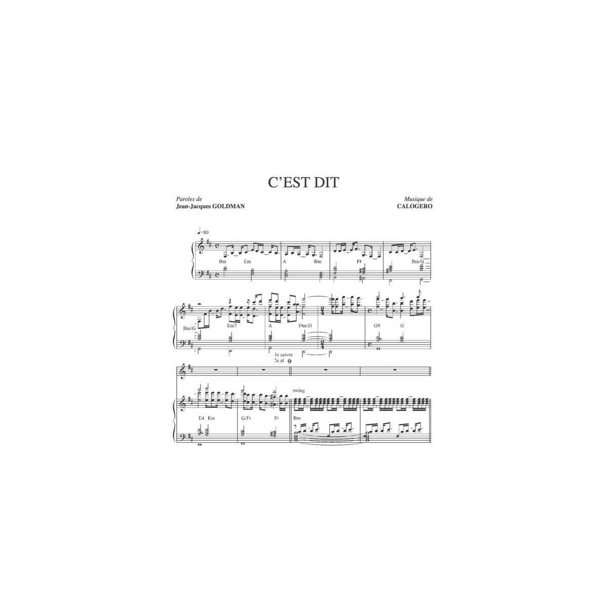 C'est dit - Calogero - Partition pour Chant, Piano et Guitare