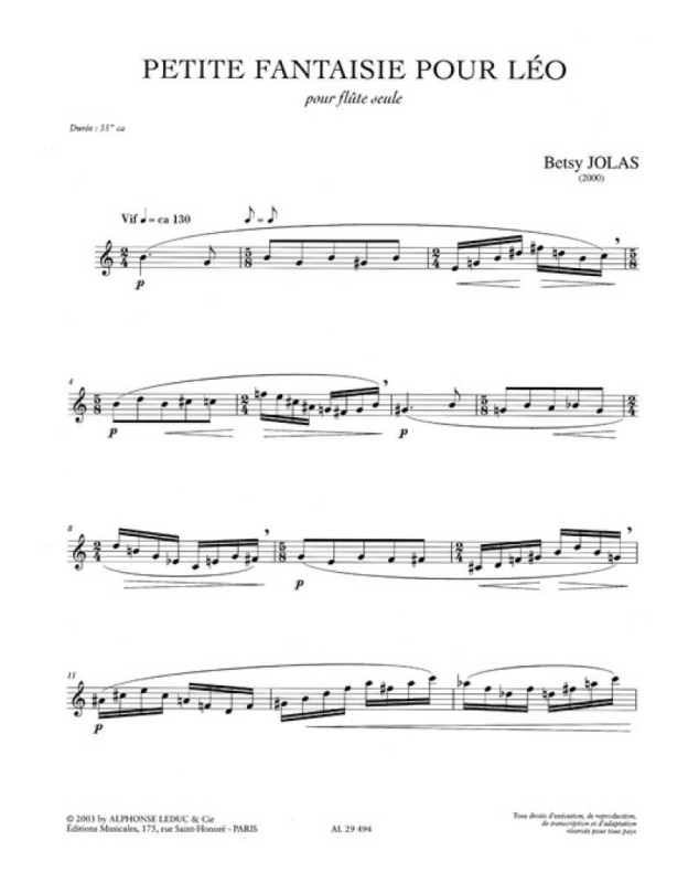 Petite Fantaisie Pour Léo - Flute et Piano - Betsy Jolas