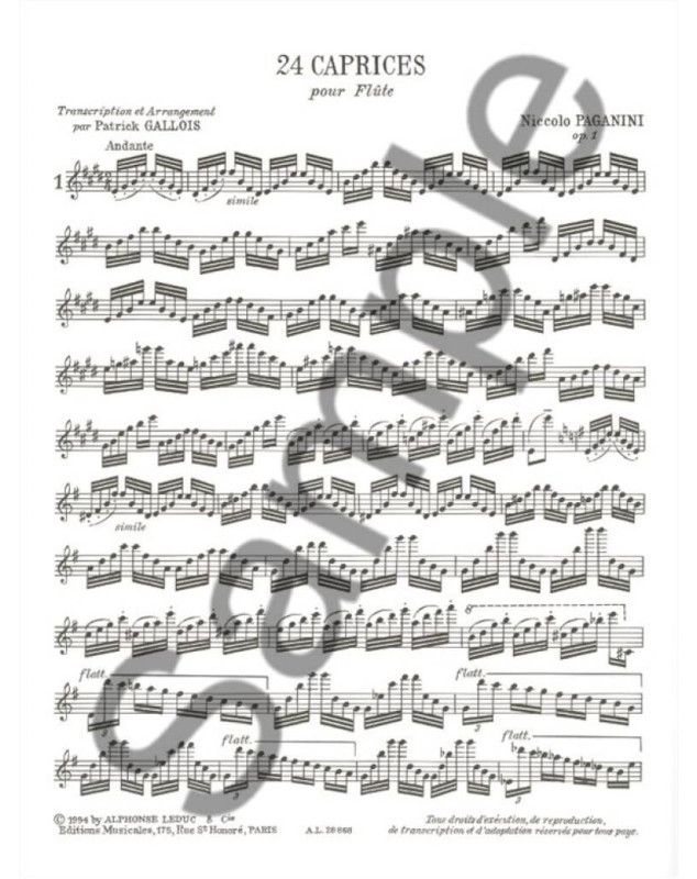 24 Caprices Op.1 - Flute - Paganini - Editions Alphonse Leduc